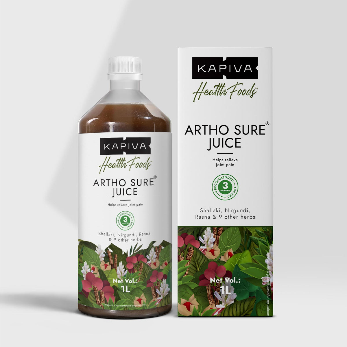 Kapiva Artho Sure Juice 1L bottle and box with shallaki, nirgundi and rasna organic joint care formula